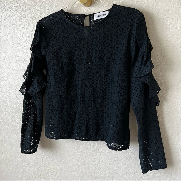 Line and dot lace ruffle long sleeve top size small - Picture 5 of 15
